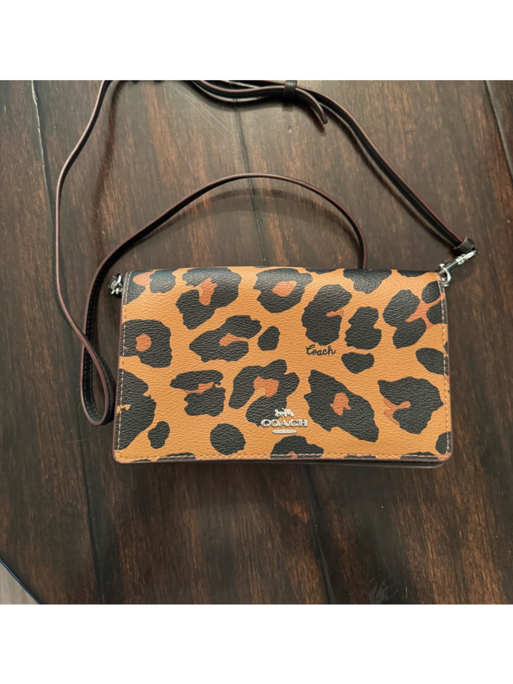 COACH Leopard Print Crossbody Bag - Tan/Black
